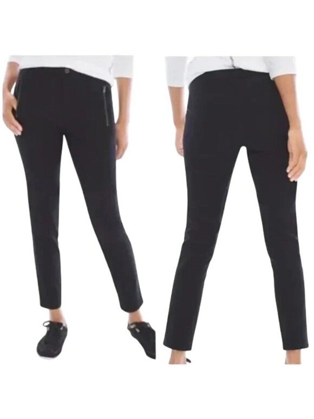 Chicos Zenergy Ankle Pants Size Medium 2 Beverly Zip Pocket Mid Rise Black